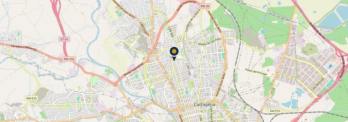 Mapa de Cartagena con la zona de trabajo de Pocero en Murcia